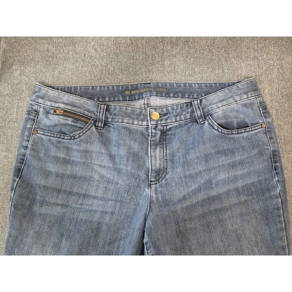 Michael Kors Women Blue Medium Wash Jeans Size 14W Zipper Accent, High-Rise